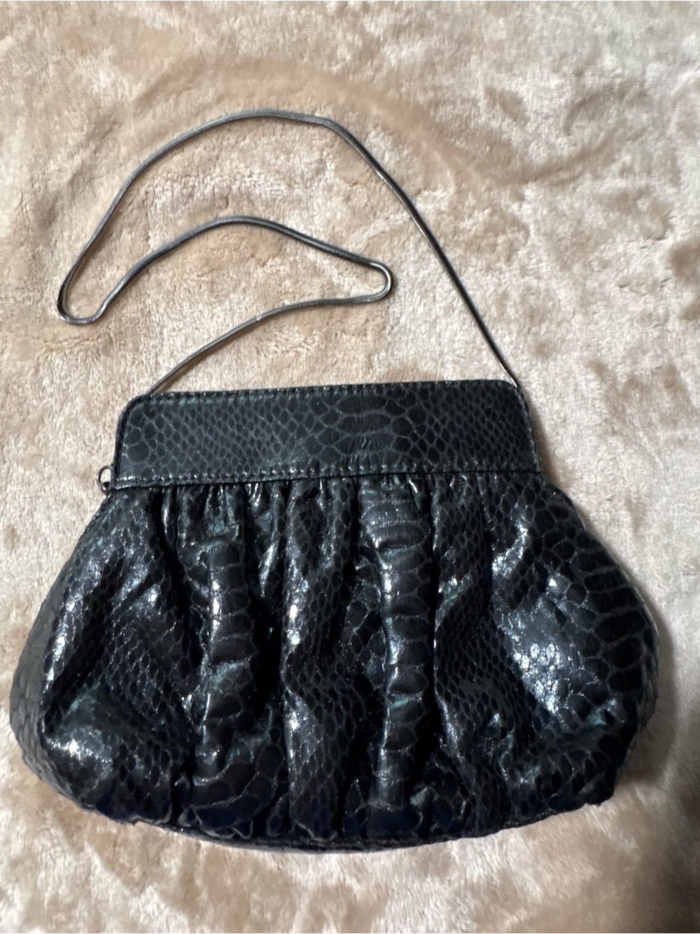 White House Black Market Edgy Ruched Black Faux Snakeskin Convertible Clutch